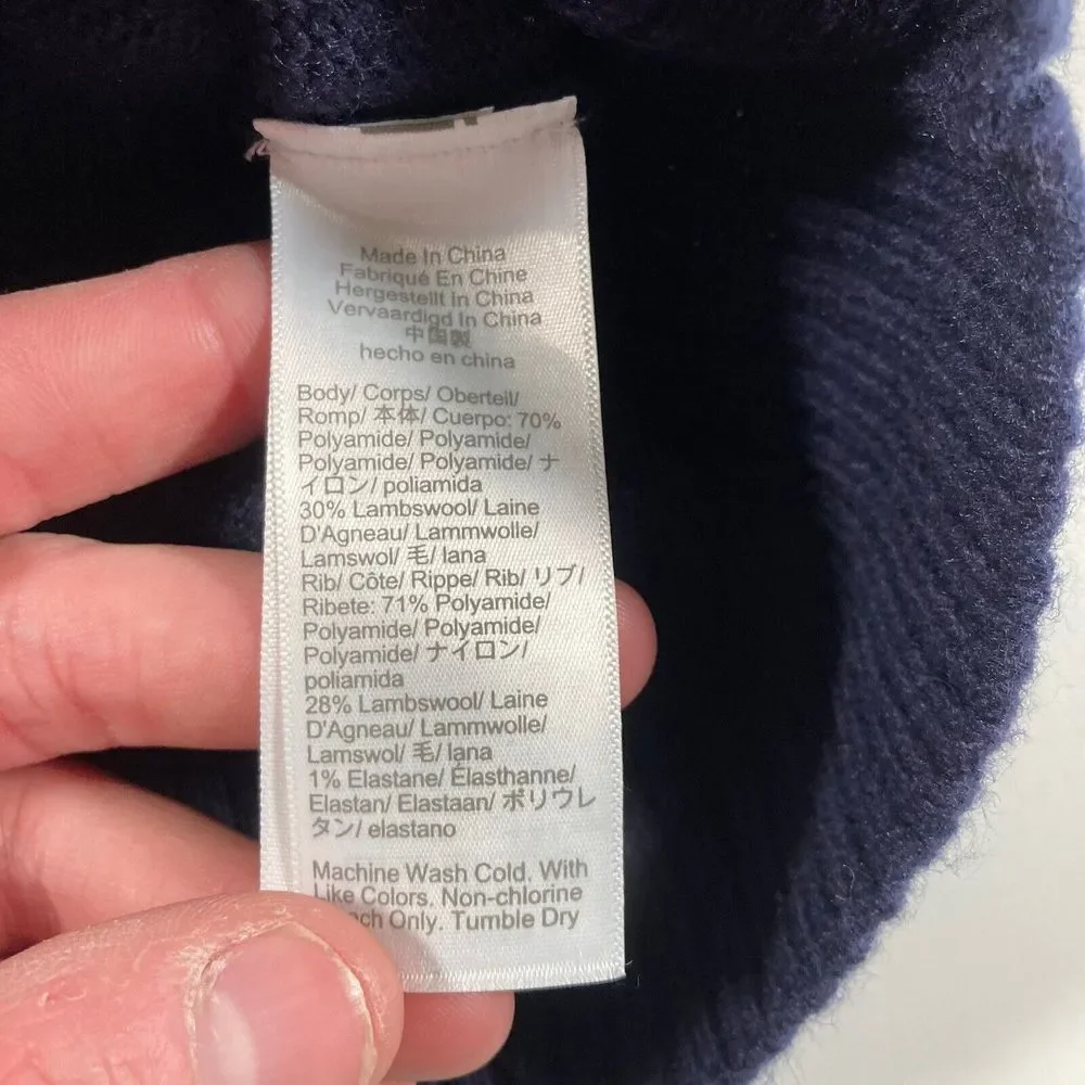 J Crew Henley Sweater XL Navy Blue Pullover Lambswool‎ Blend Crewneck Classic